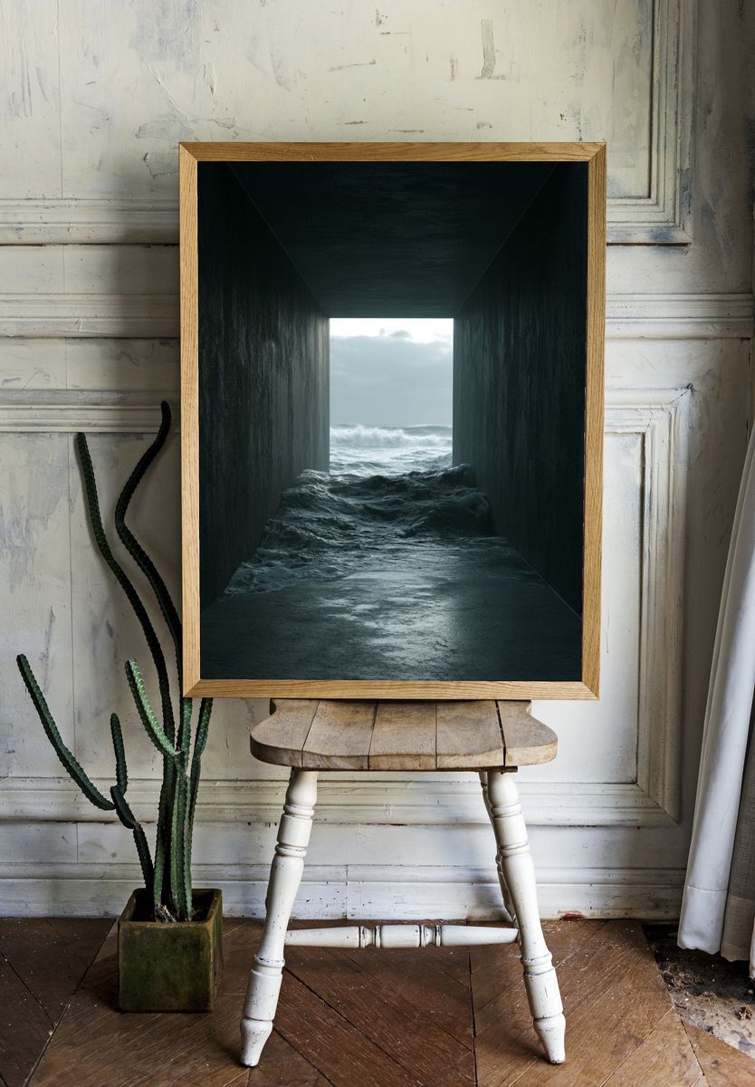 Stormy Ocean Tunnel Photography Poster. — room view 1
