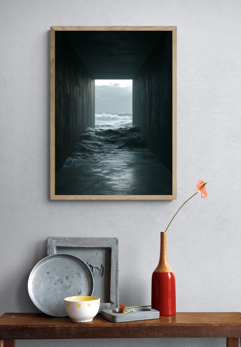 Stormy Ocean Tunnel Photography Poster. — room view 3