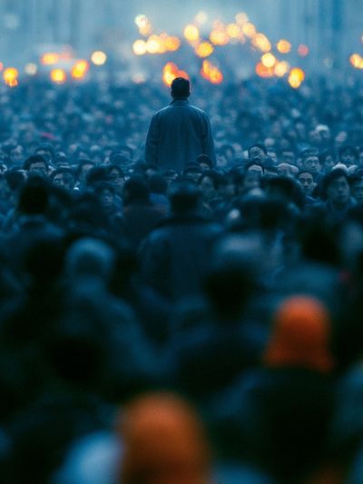 Solitary Figure in Crowd Photography Poster.