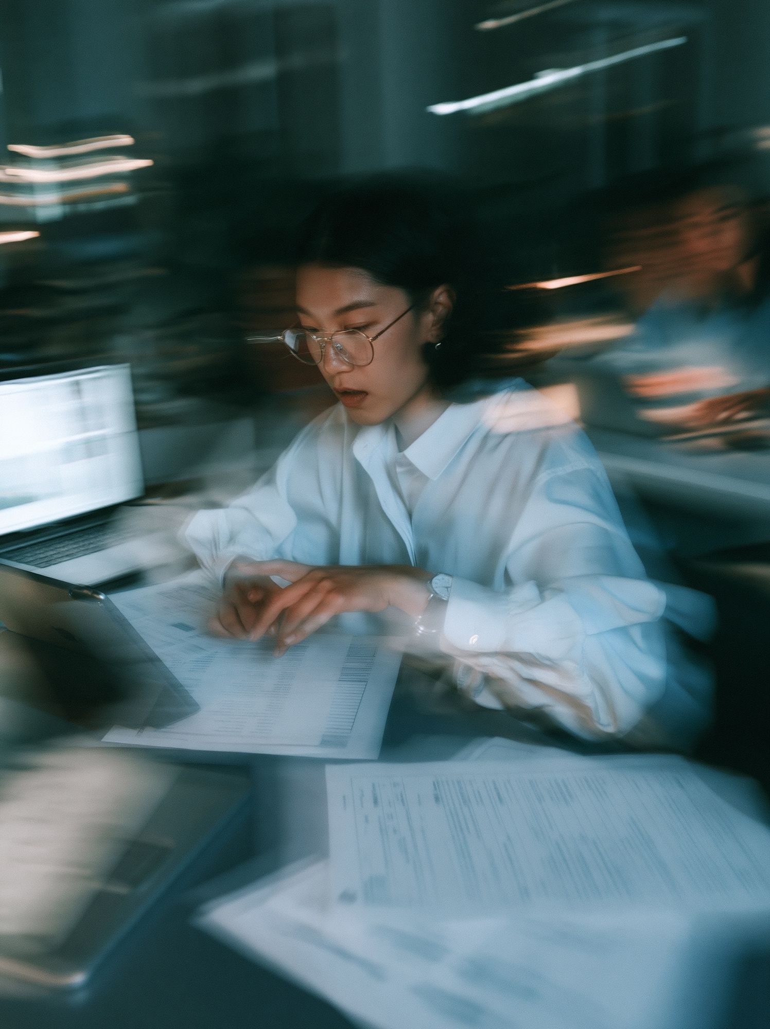 Focused Woman at Desk Photography Poster. poster — photography art