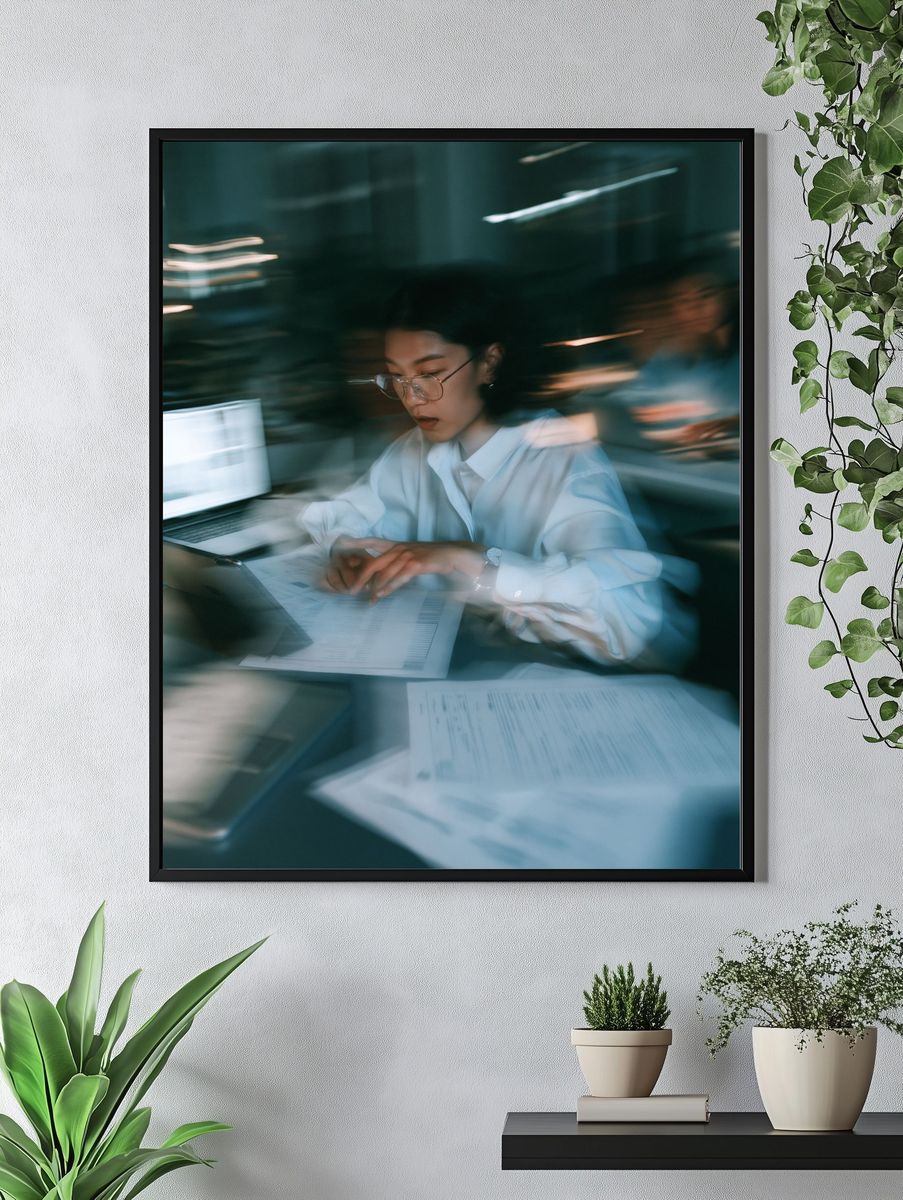 Focused Woman at Desk Photography Poster. — room view 4