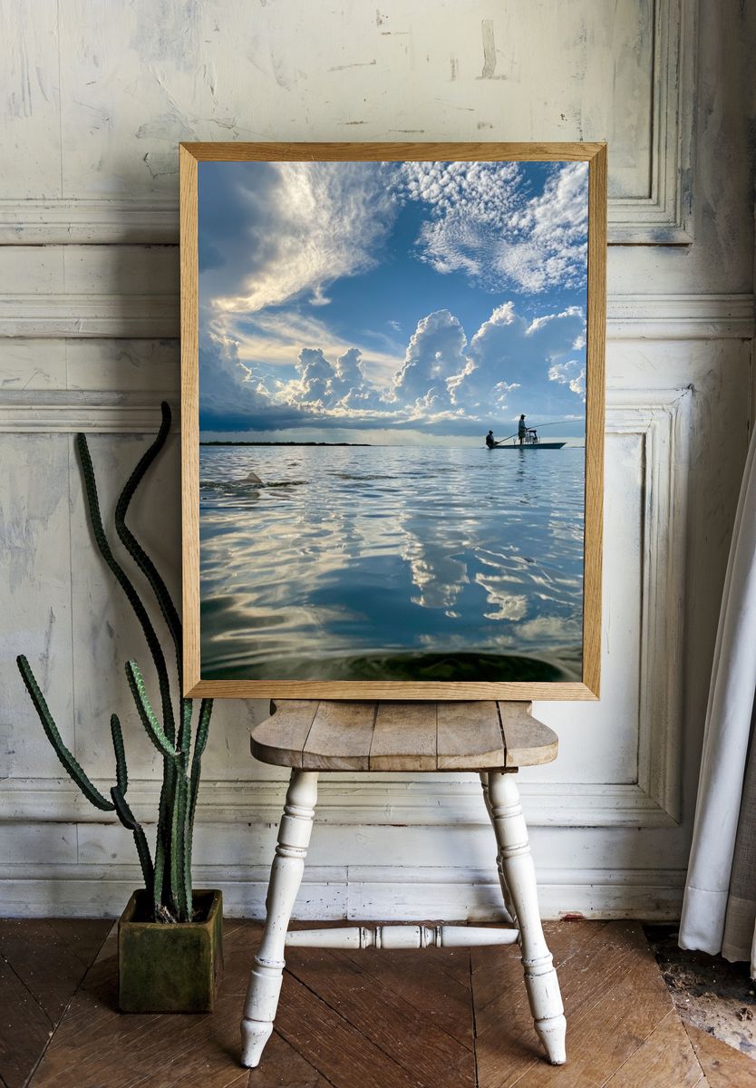 Cloudy Seascape Fishing Poster. — room view 1