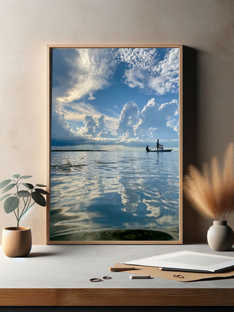 Cloudy Seascape Fishing Poster. — room view 2