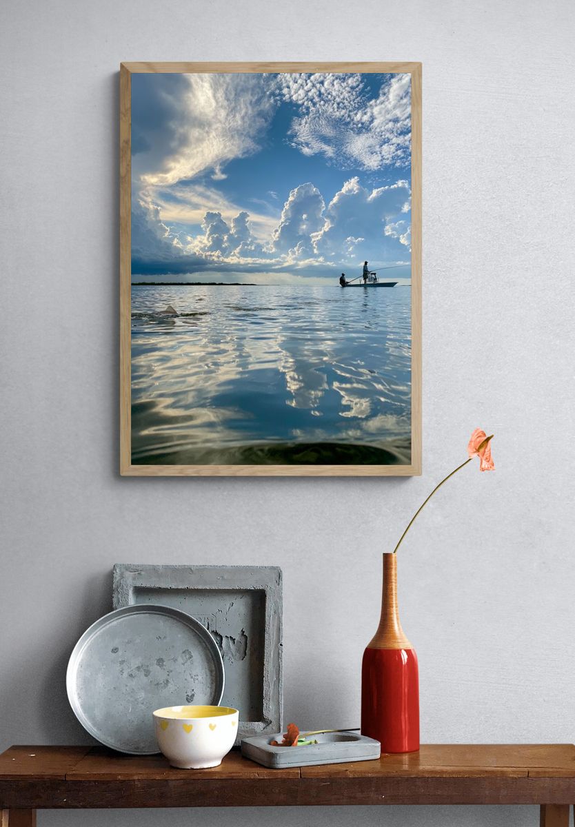 Cloudy Seascape Fishing Poster. — room view 3
