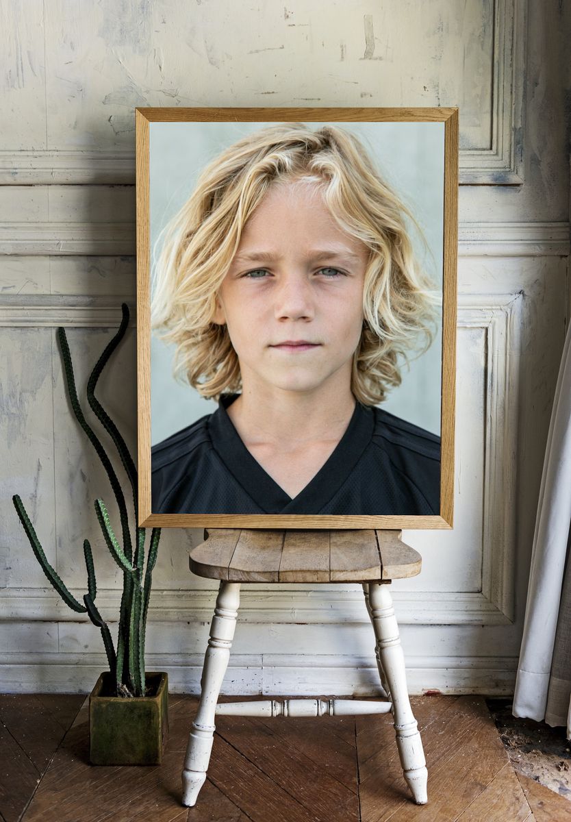 Blond Child Portrait Print. room preview