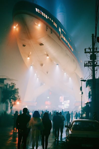 Foggy Street Ship Poster. poster print