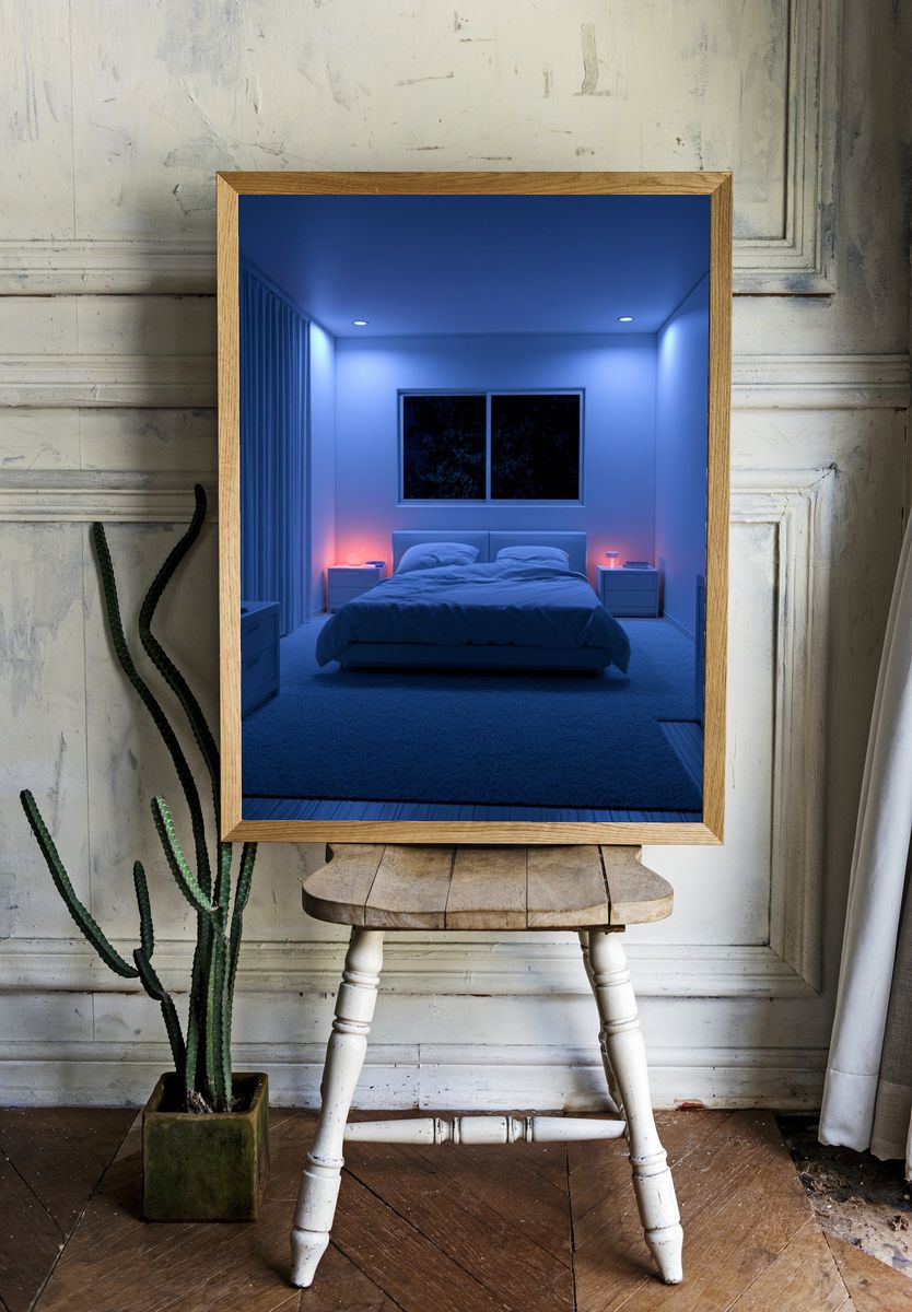 Blue Neon Bedroom Interior Poster. — room view 1