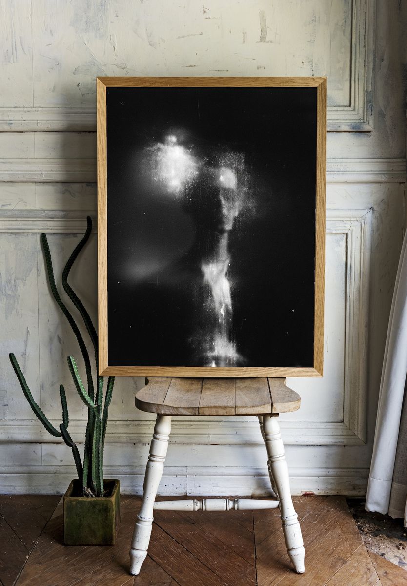 Ethereal Smoke Figure Black-White Print. — room view 1