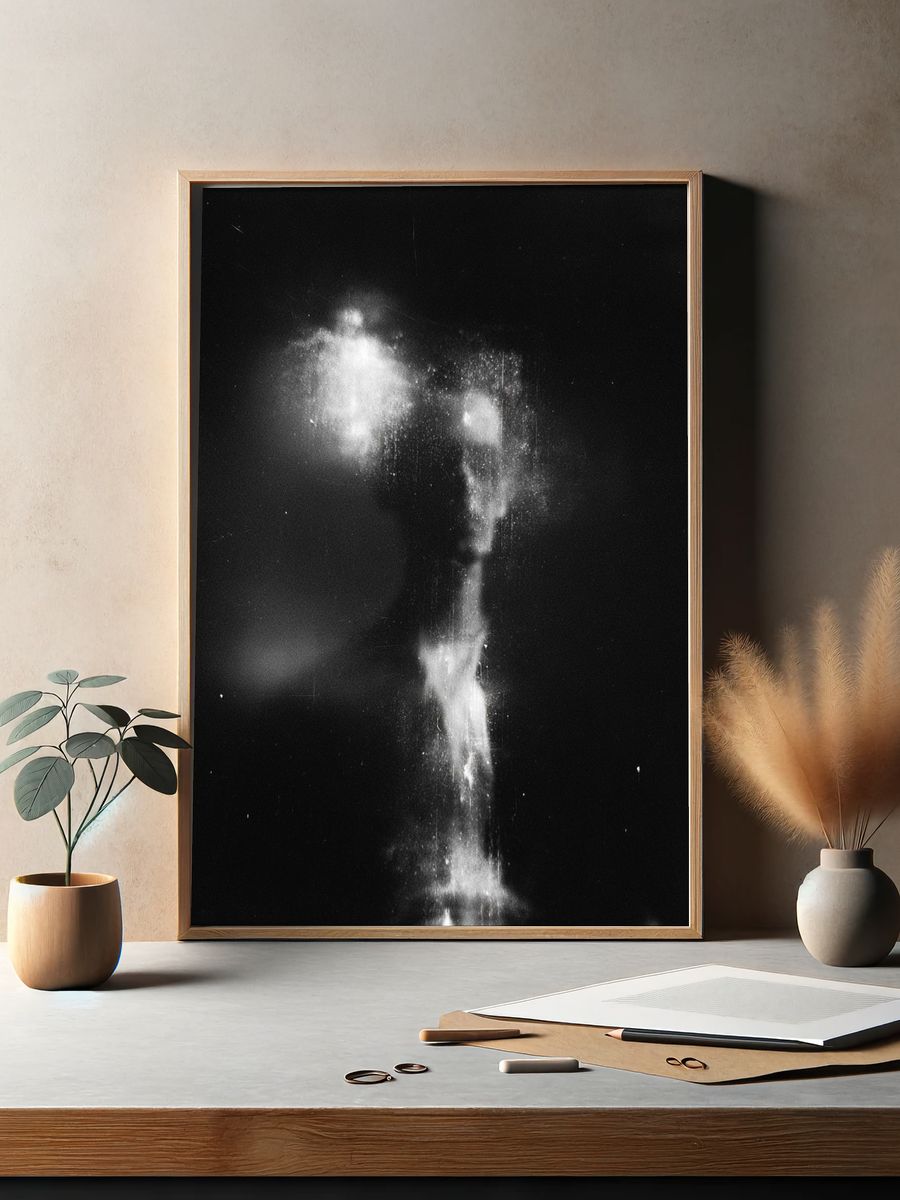 Ethereal Smoke Figure Black-White Print. — room view 2