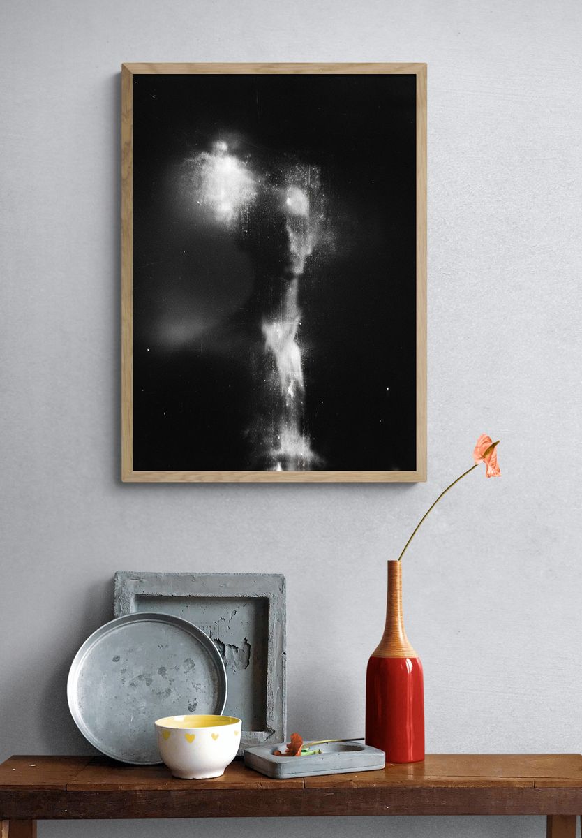 Ethereal Smoke Figure Black-White Print. — room view 3