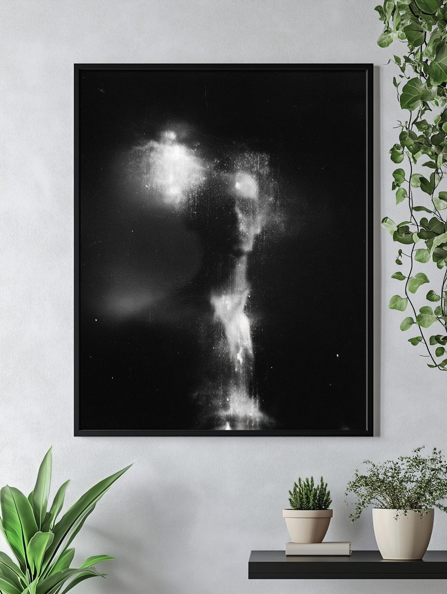 Ethereal Smoke Figure Black-White Print. — room view 4