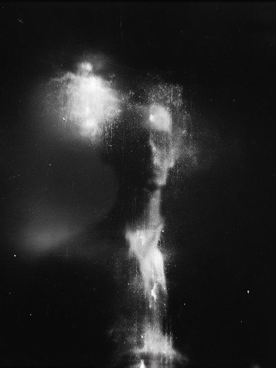 Ethereal Smoke Figure Black-White Print. poster