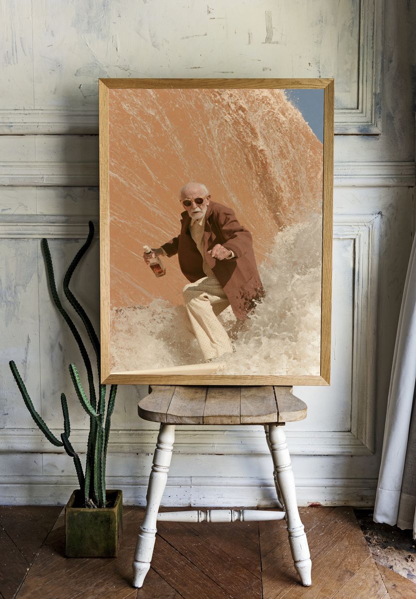 Surfer Elder Portrait Print. — room view 1