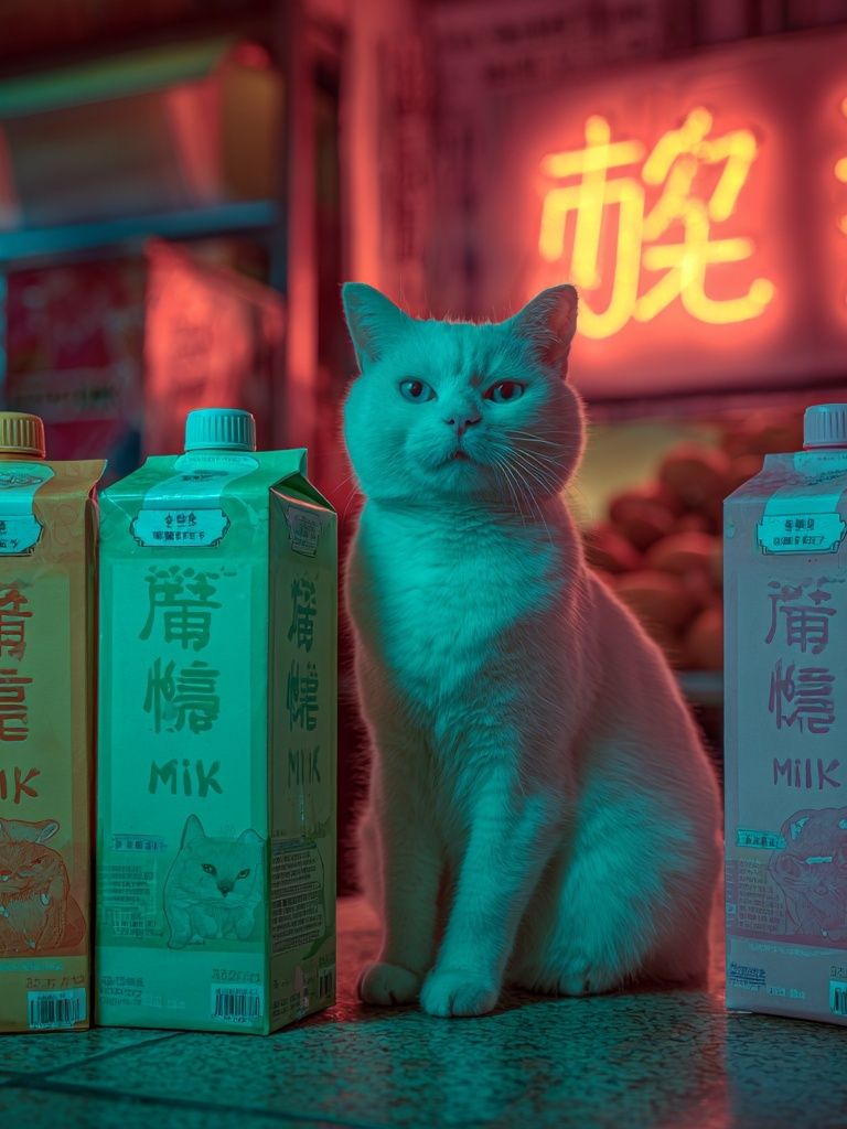 Neon Cat Milk Shop Poster. poster — photography art