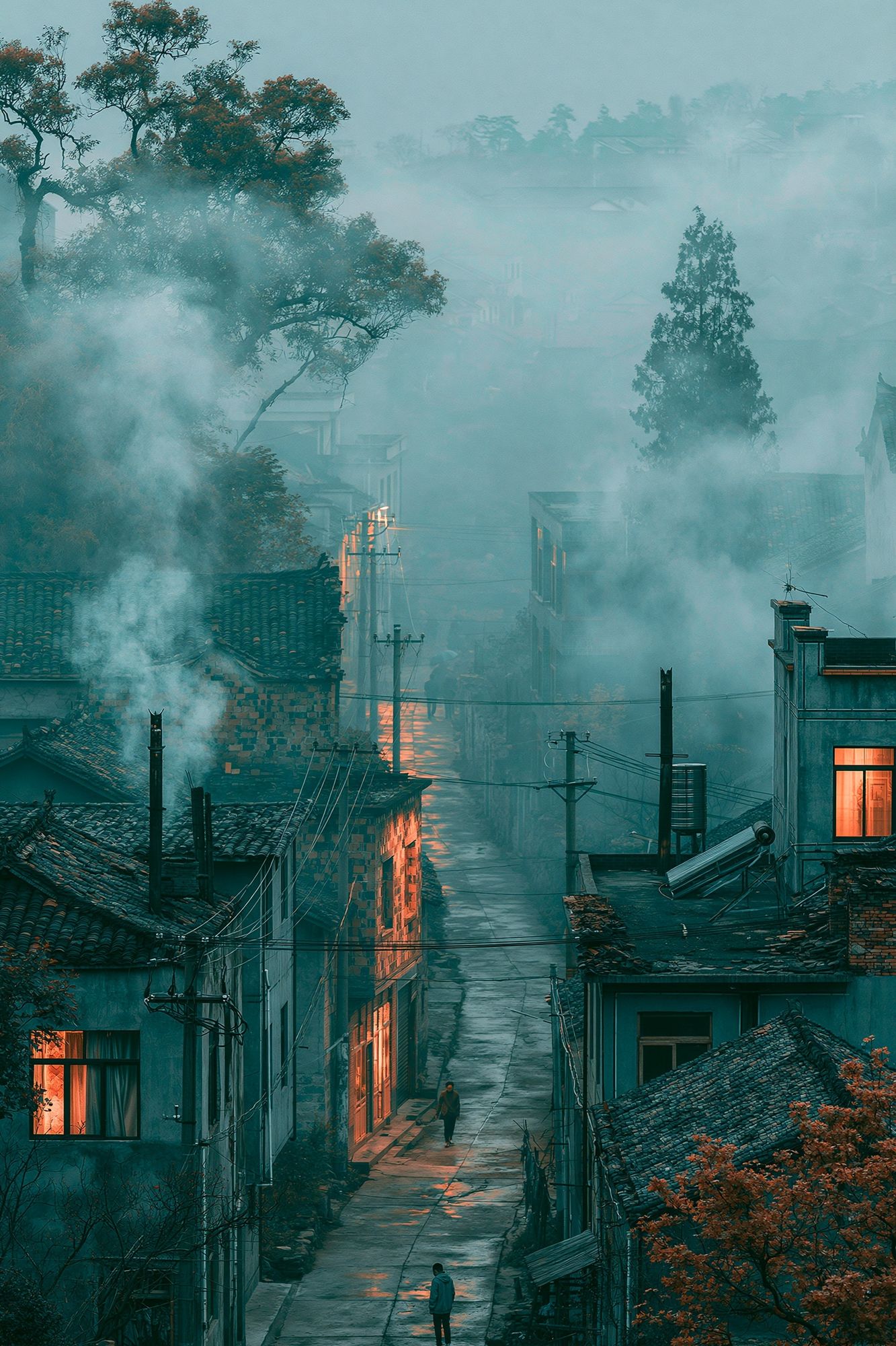 Misty Village Street Photography Poster. poster — photography art