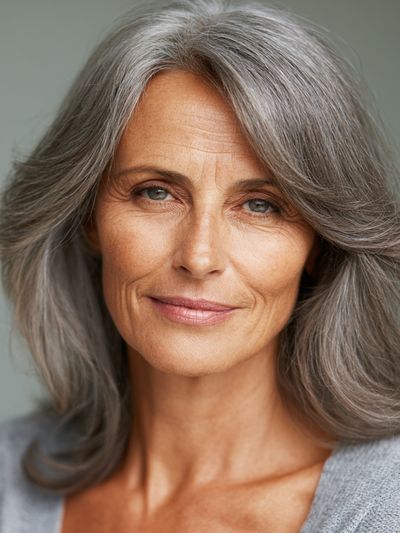Elegant Silver-Haired Portrait Print.