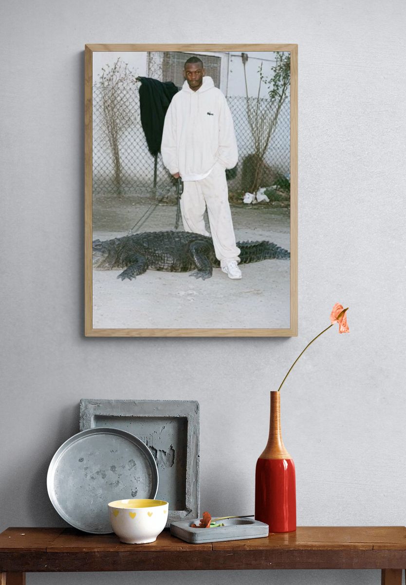 Man with Alligator Street Photography Poster. — room view 3