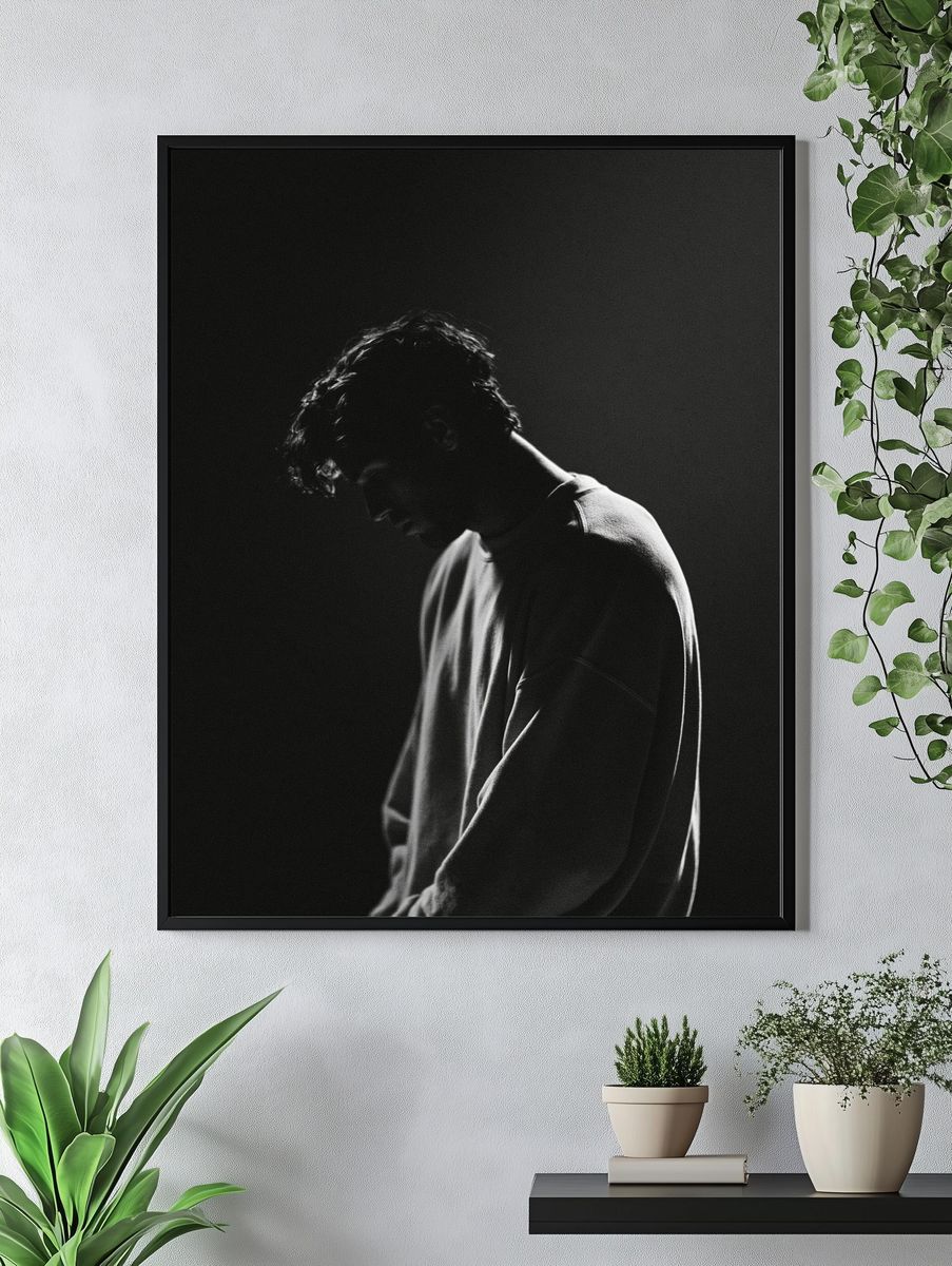 Moody Portrait Black-White Poster. — room view 4
