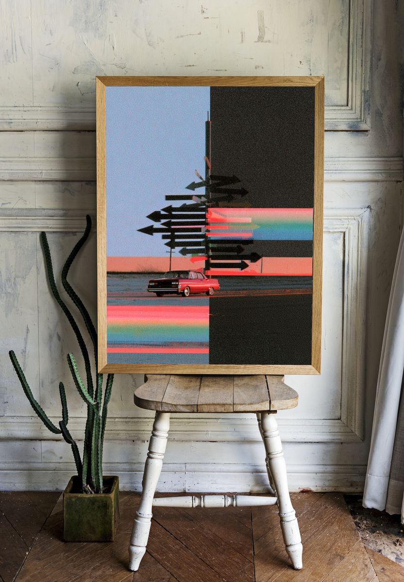 Retro Car Glitch Landscape Poster. room preview