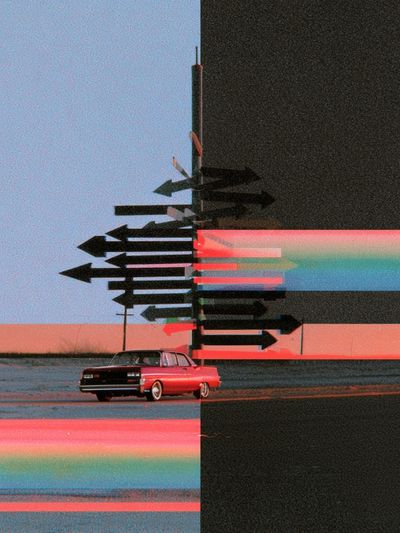 Retro Car Glitch Landscape Poster. poster