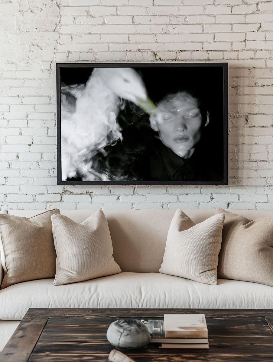 Dreamlike Portrait Black-White Poster. room preview
