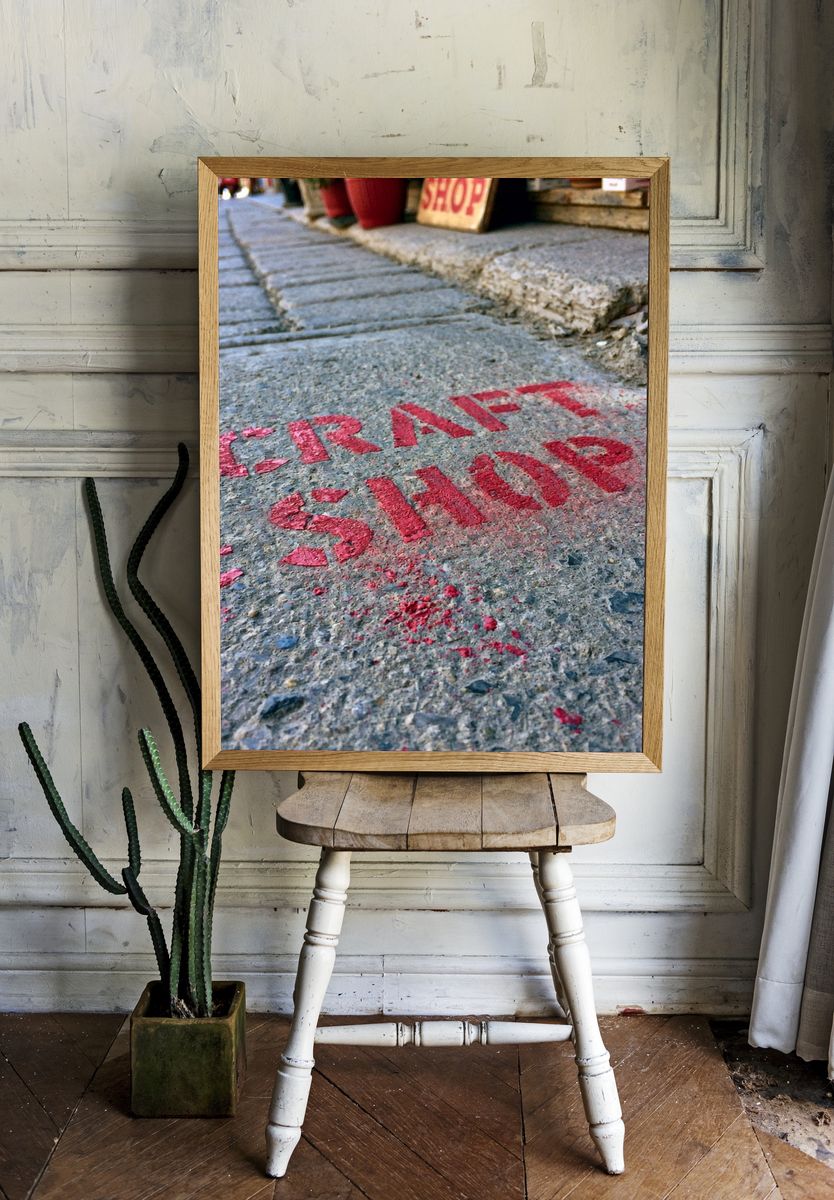 Craft Shop Street Sign Photography Poster. — room view 1