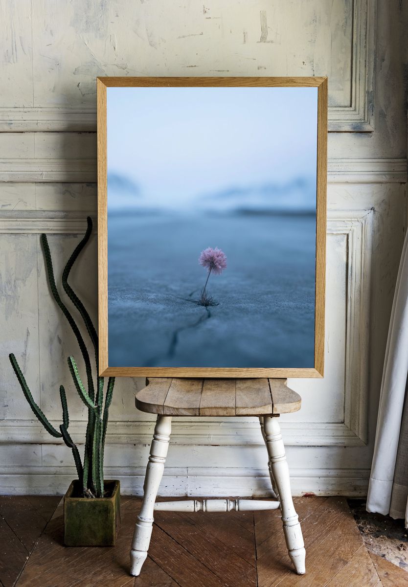 Lonely Bloom in Blue Landscape Poster. — room view 1