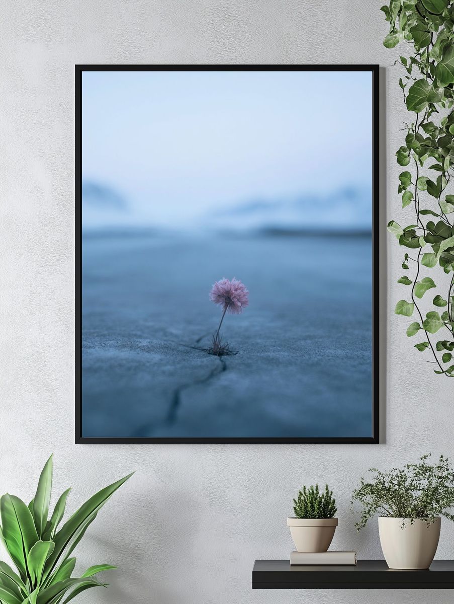 Lonely Bloom in Blue Landscape Poster. — room view 4
