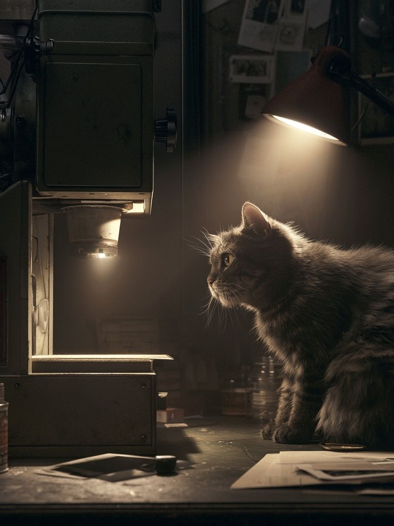 Cat in Workshop Light Poster. poster — photography art