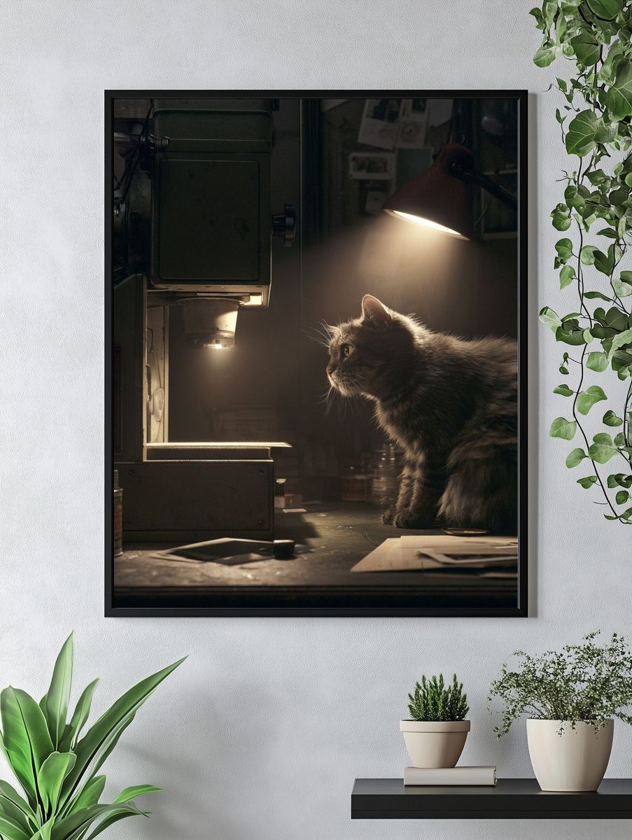 Cat in Workshop Light Poster. — room view 4