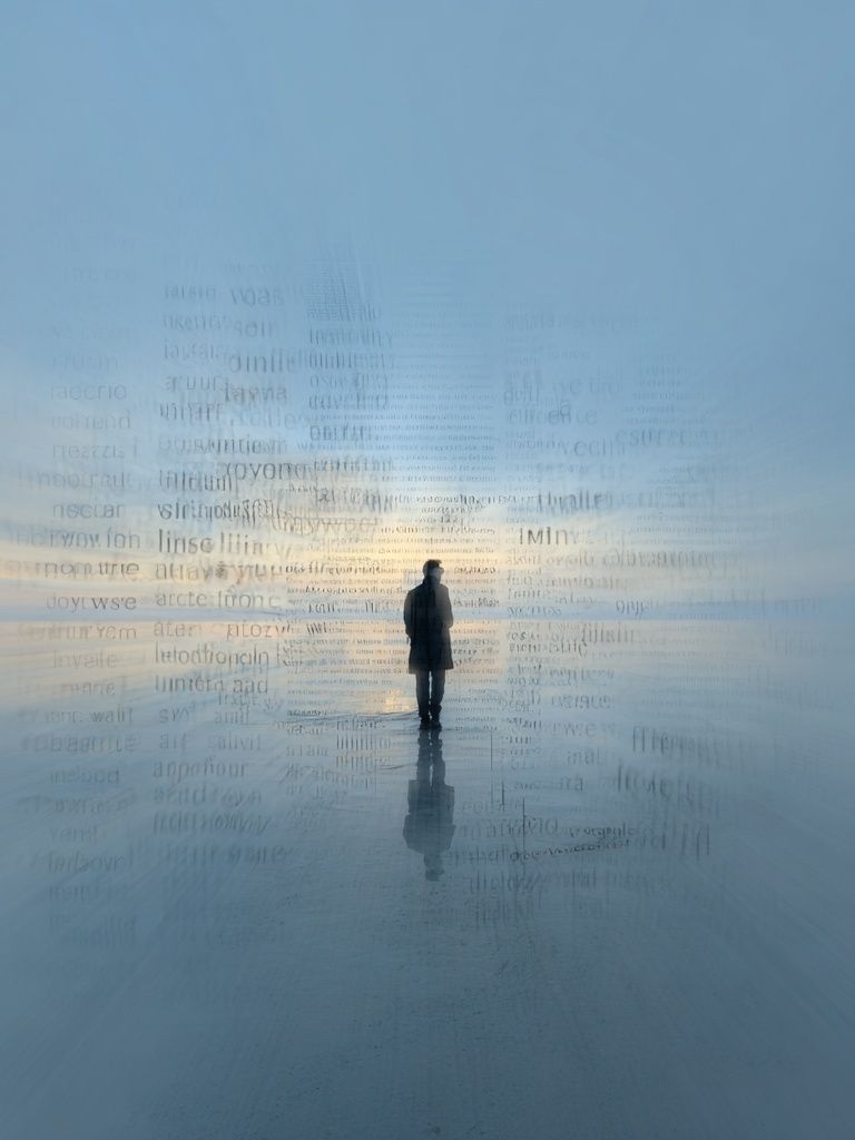 Solitary Figure in Blue Mist Print. poster — photography art