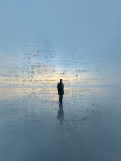 Solitary Figure in Blue Mist Print. poster print