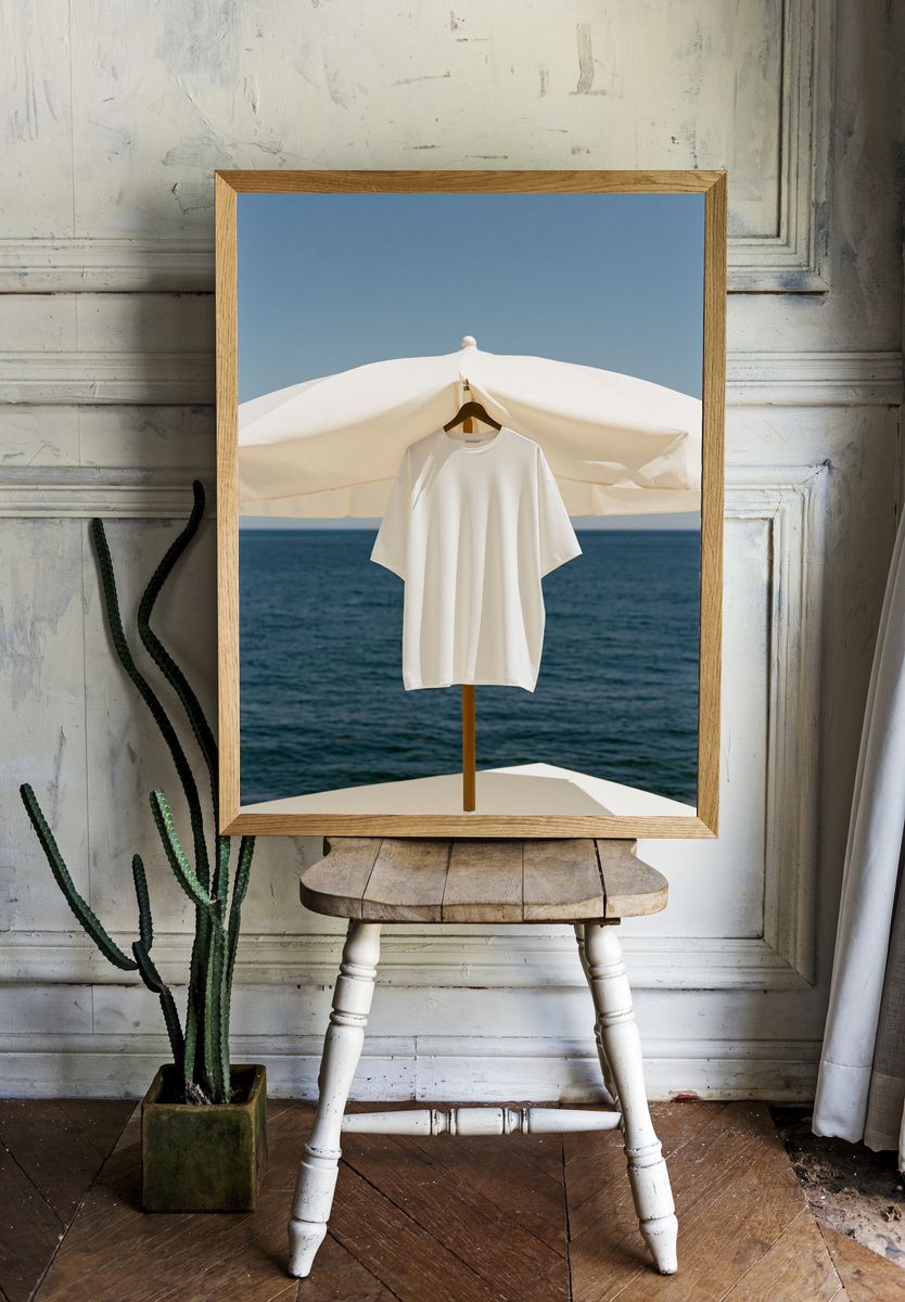Seaside Umbrella Shirt Photography Poster. — room view 1
