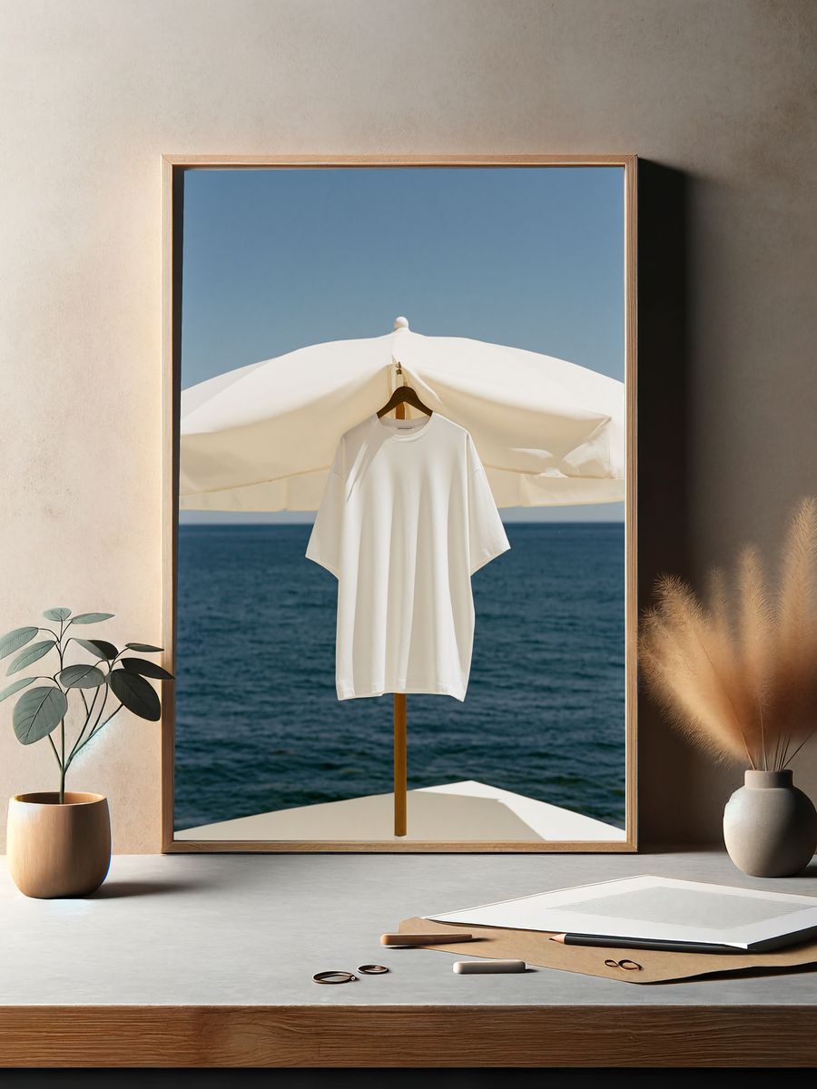 Seaside Umbrella Shirt Photography Poster. — room view 2