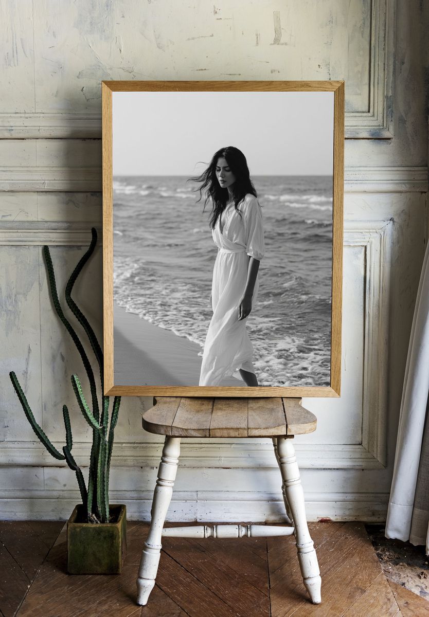 Seaside Woman Black-White Poster. room preview