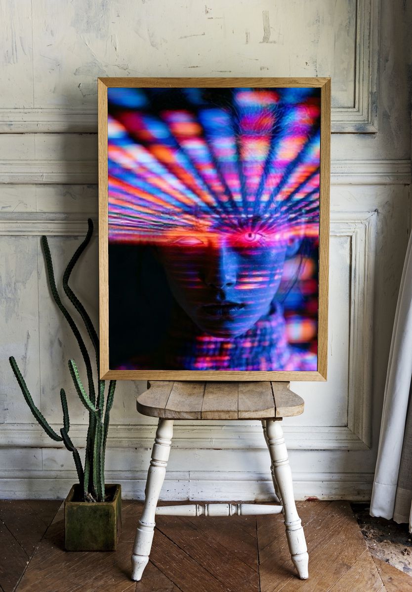 Neon Prism Face Photography Poster. — room view 1