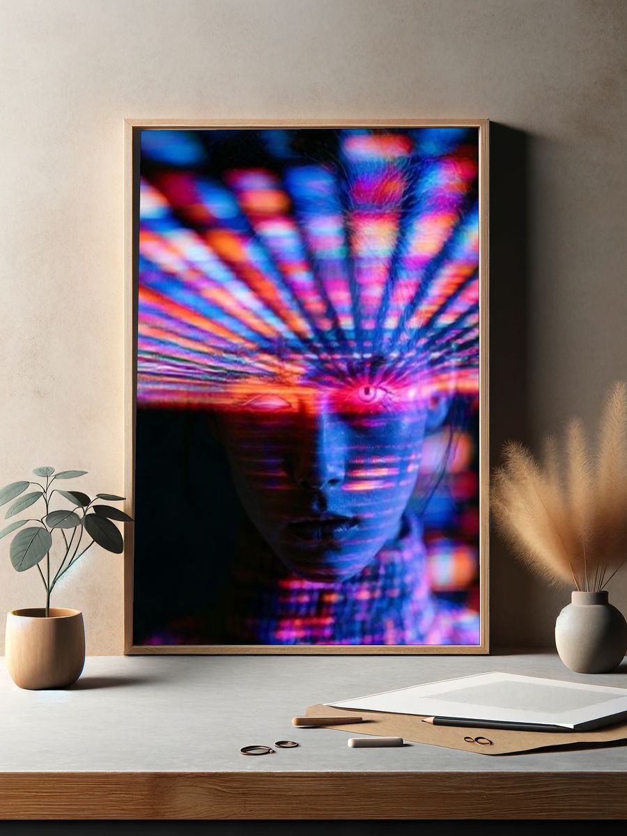 Neon Prism Face Photography Poster. — room view 2