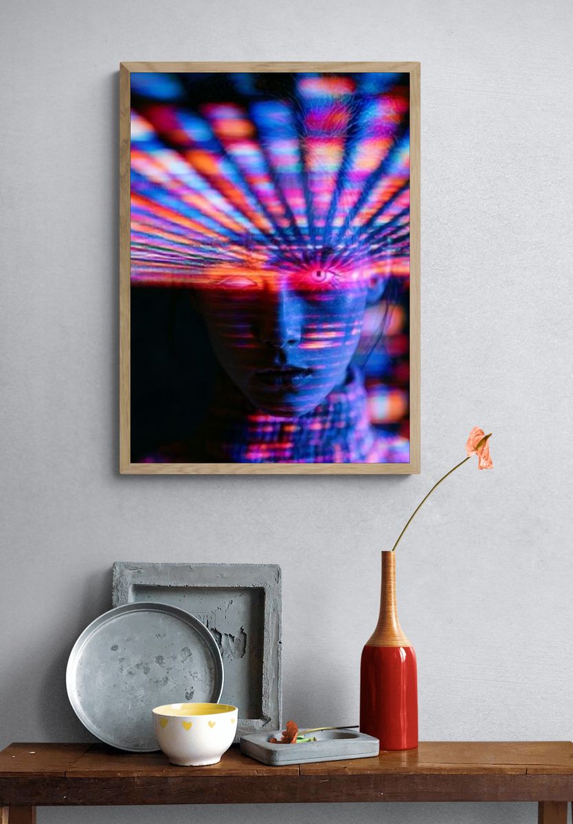 Neon Prism Face Photography Poster. — room view 3