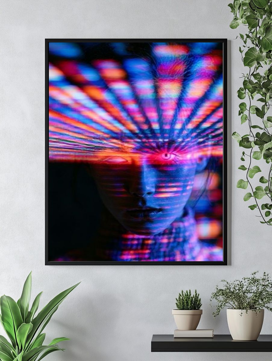 Neon Prism Face Photography Poster. — room view 4