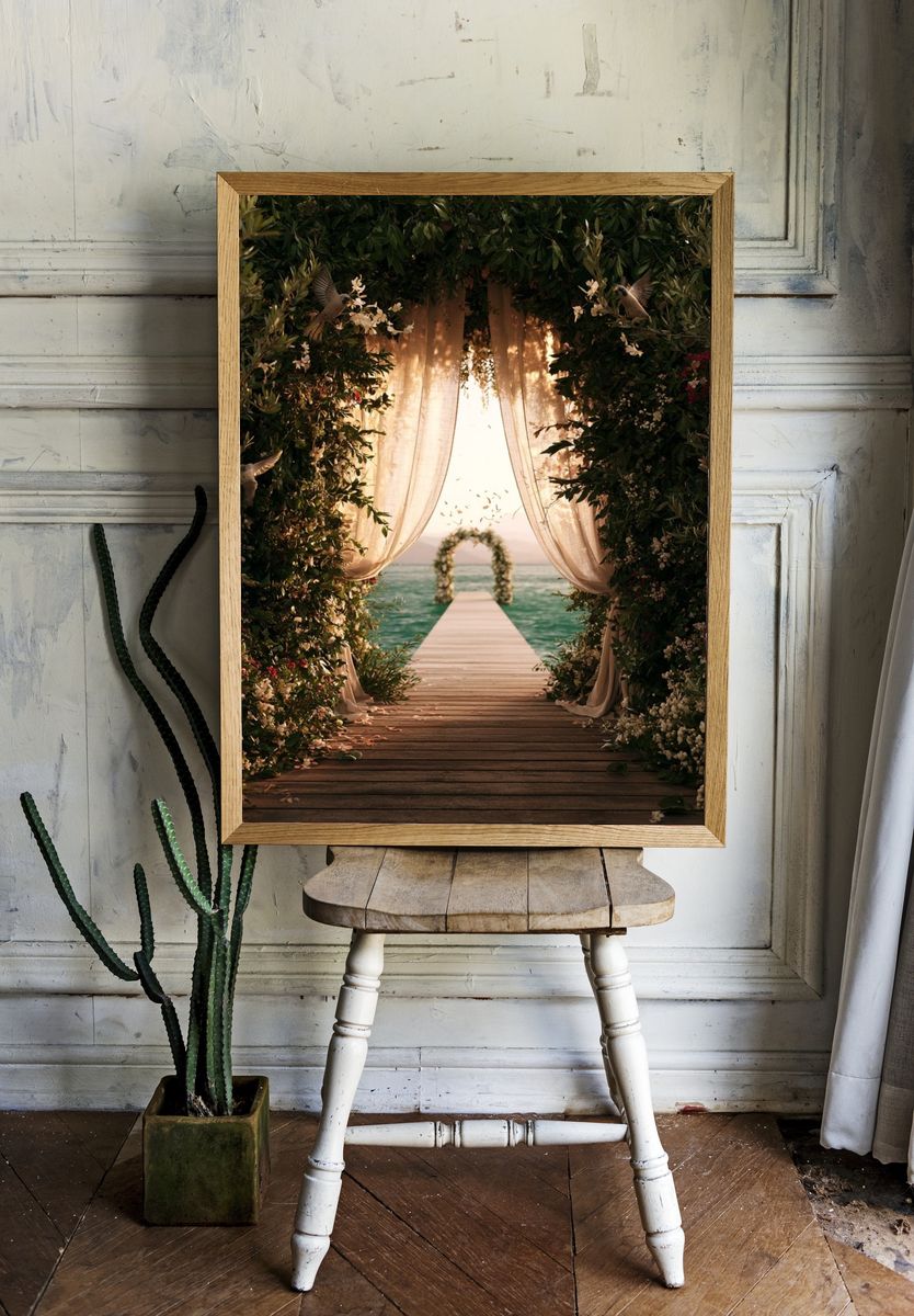Seaside Floral Arch Photography Poster. — room view 1