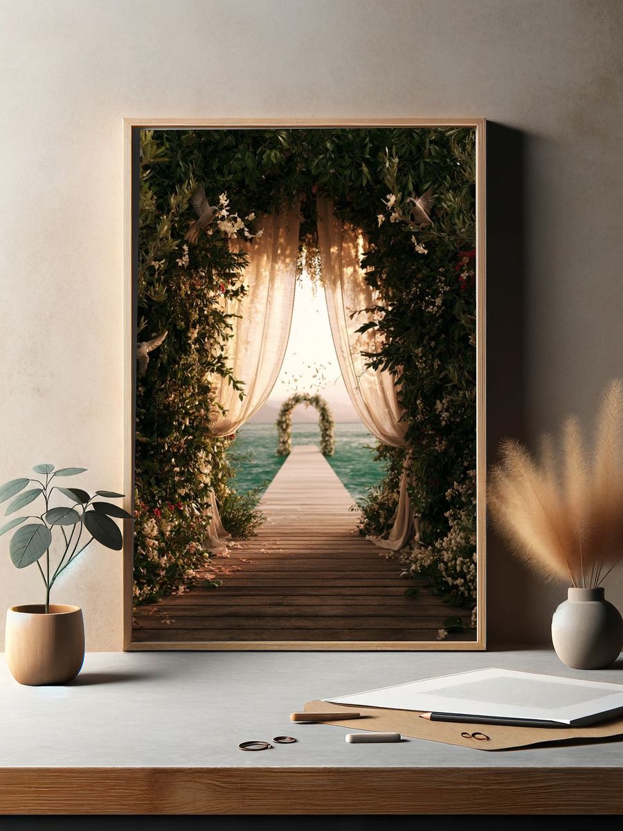 Seaside Floral Arch Photography Poster. — room view 2