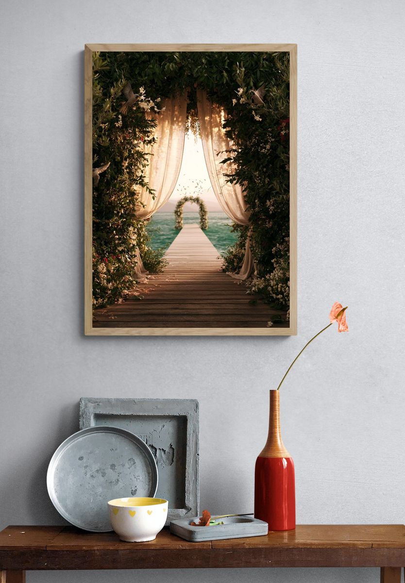 Seaside Floral Arch Photography Poster. — room view 3