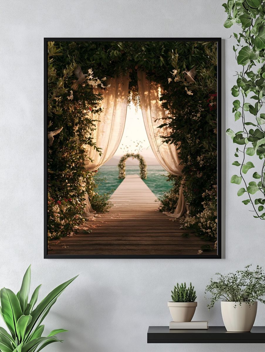 Seaside Floral Arch Photography Poster. — room view 4