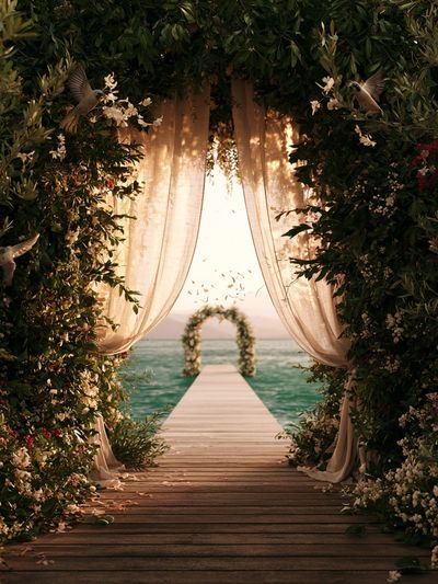 Seaside Floral Arch Photography Poster. poster