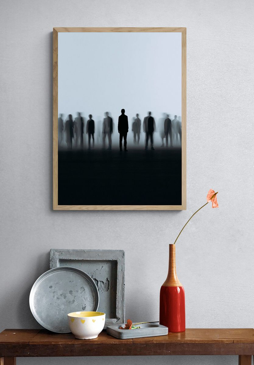 Lonely Crowd Silhouette Photography Poster. — room view 3
