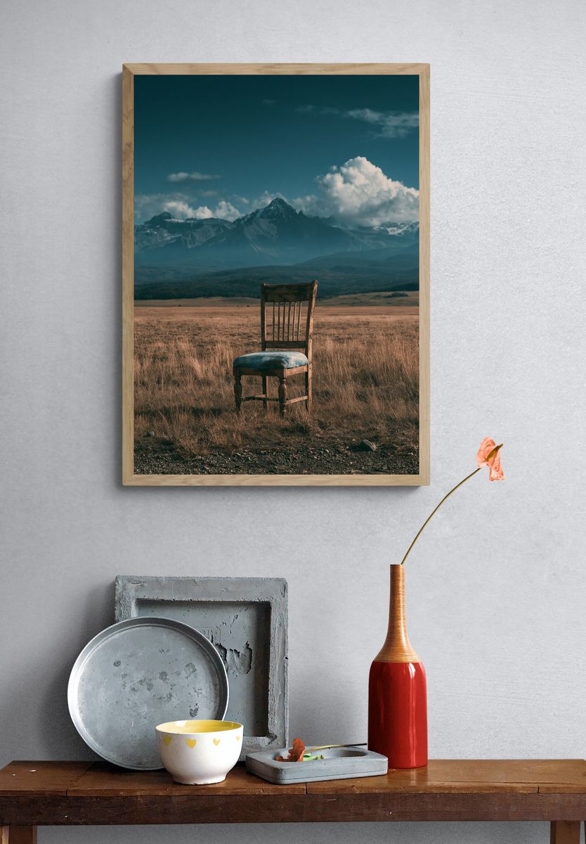 Solitary Chair in Mountain Meadow Print. — room view 3