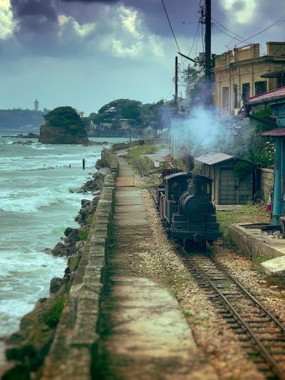 Coastal Steam Train Landscape Print. poster