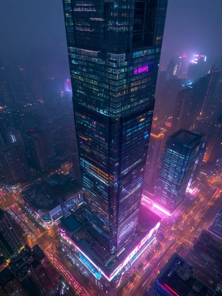 Neon City Skyline Photography Poster. poster — photography art