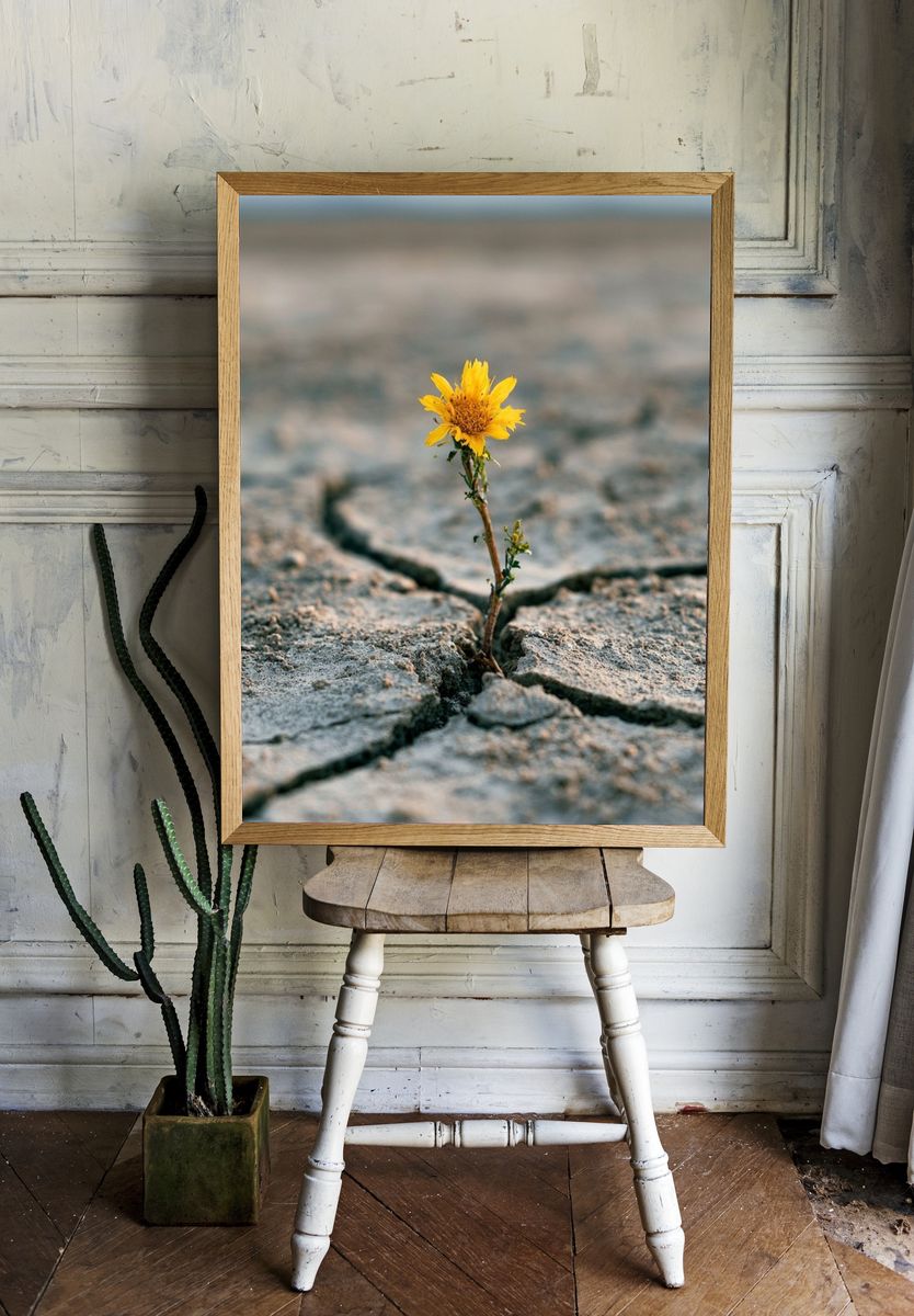 Resilient Flower in Cracked Earth Poster. room preview