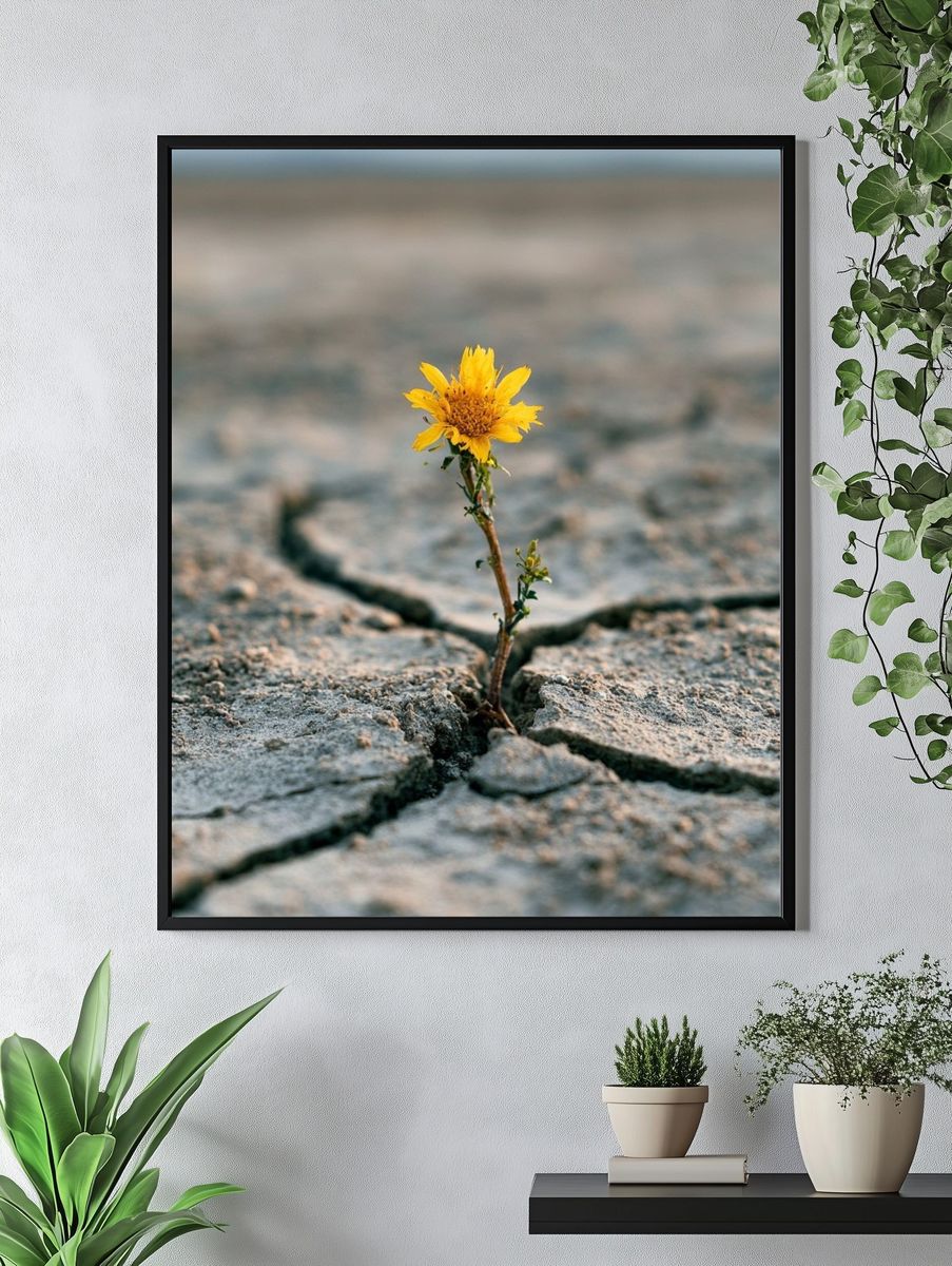 Resilient Flower in Cracked Earth Poster. — room view 4